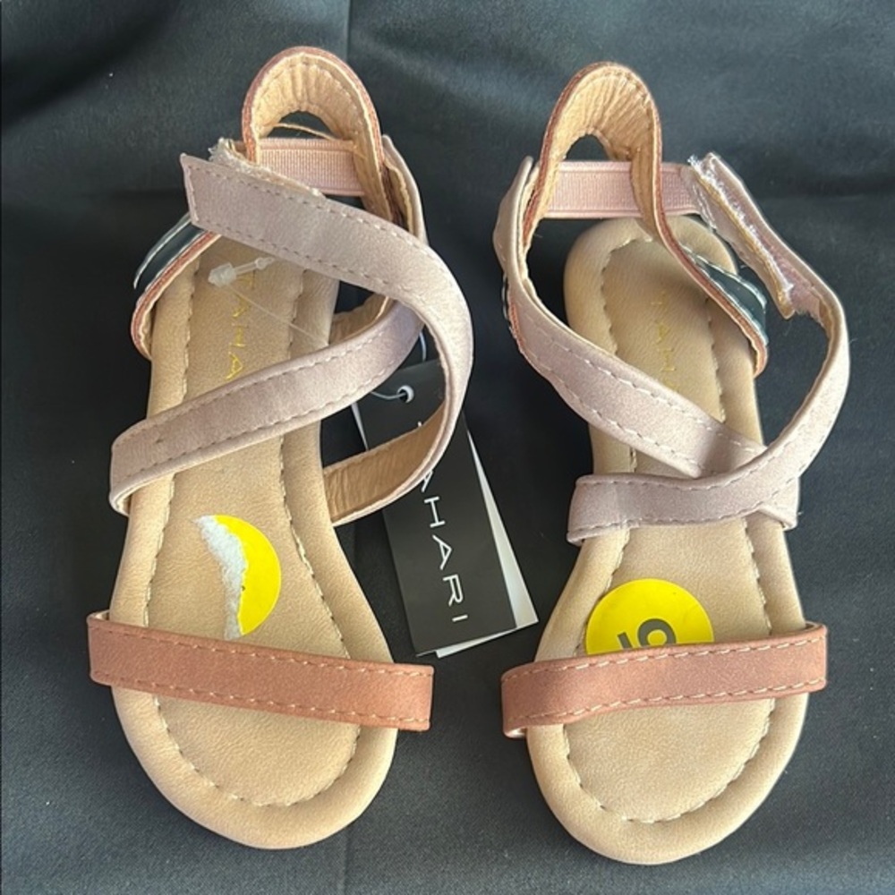 Toddler Tahari Pink and Tan Sandals with Crisscross Straps